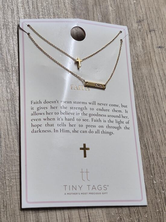 Target Jewelry - Target Beautiful 2 Piece 14K Gold Necklace Set 16" +2" Cross & "Faith" Bar s28